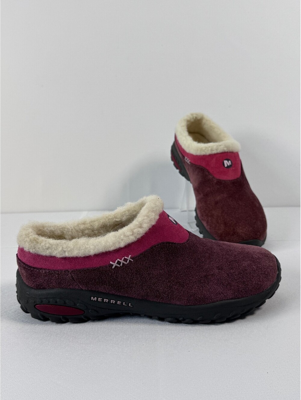 Merrell Womens 5 Suede Fleece Lined Slip On Shoes Burgundy Pink Y2K Outdoor